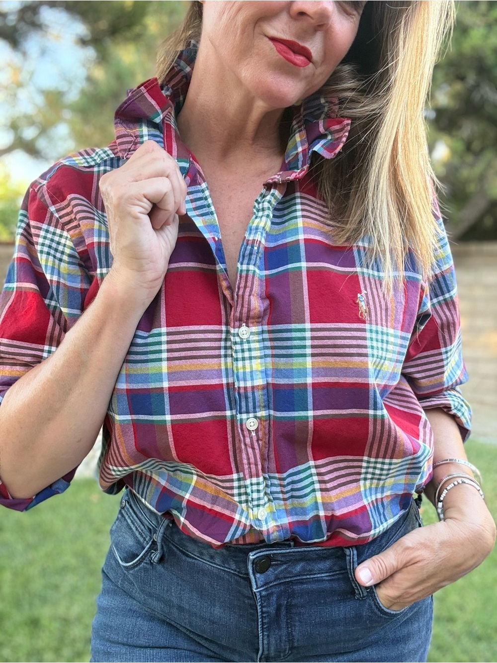 Reworked Ralph Lauren Red Plaid Button-Front - Picture 4 of 7
